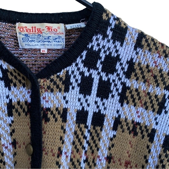 Vintage Plaid Cardigan Sweater Tally-Ho XL - Picture 2 of 6